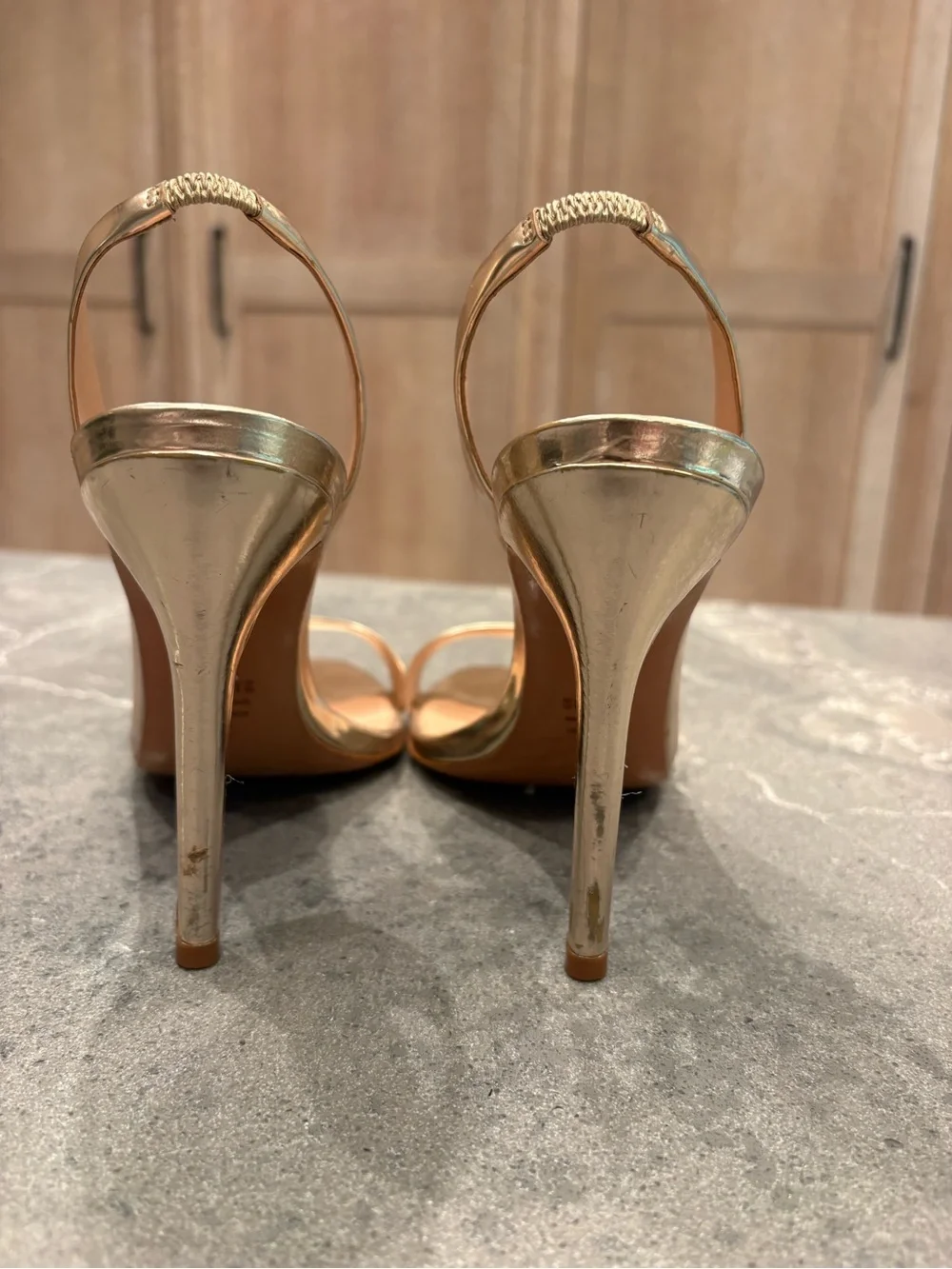 SCHUTZ Metallic Gold Slingback Stiletto Sandals